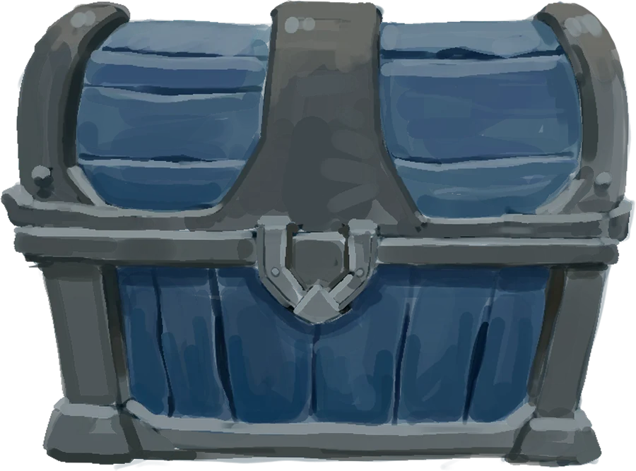 A locked blue treasure chest bound in iron