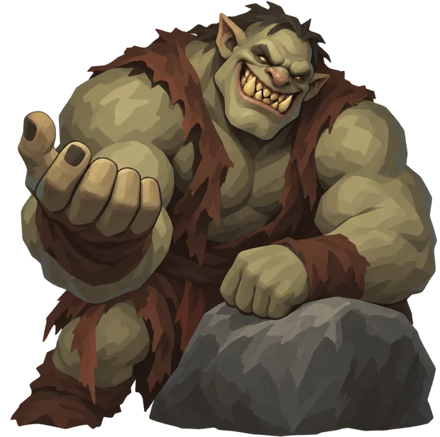 A grinning brute offering an arm-wrestle