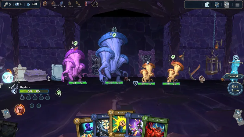 Combat against towering mushroom creatures