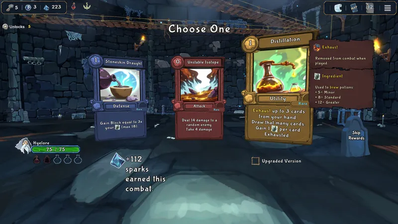 Choosing between three cards, one showing its keyword tooltip